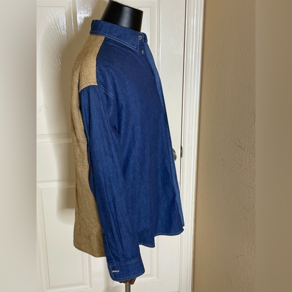 Marcos Ergas Denim/ Burlap Button Down Shirt  Medium​​​​​​​​​​​​​ - Picture 3 of 14